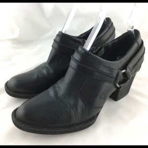 Ankle booties black leather block heel short boots